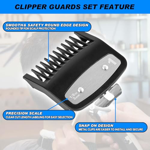 Replacement for Wahl Clipper Guards Set Hair Clipper and Trimmer,Compatible with Wahl 1 Guide Comb Attachment 1/8"(3.0 mm),for Barbers and Stylists,Black-2 Pack