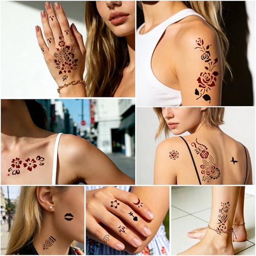 Henna Tattoo Stencil Kit with 136 Stencils & 6 Inks