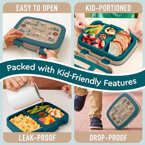 Bentgo Kids Prints Leak-Proof, 5-Compartment Bento-Style Kids Lunch Box - Ideal Portion Sizes for Ages 3-7, Durable, Drop-Proof, Dishwasher Safe, & Made with BPA-Free Materials (Trains)