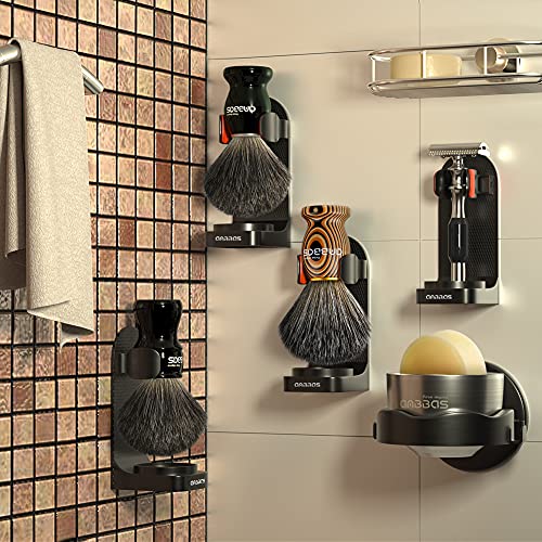 Anbbas Faux Badger Hair Shaving Brush and Bowl with Black ABS Wall Mounted Shaving Stand Holders for Soap Bowl and Brush,100g Soap Bar,5IN1 Set for Men Close Shave