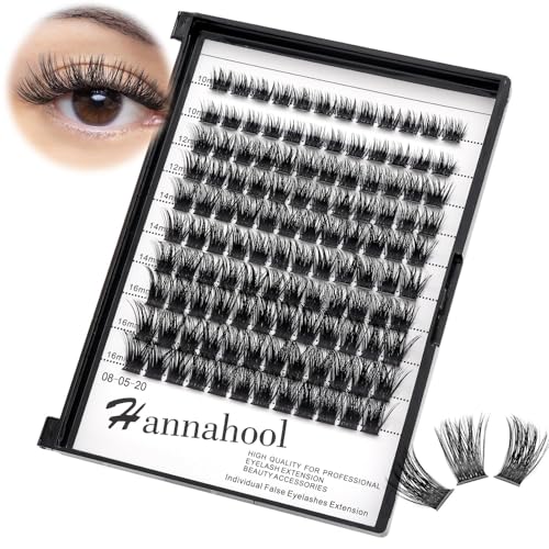 Hannahool10Rows Mixed 10-12-14-16mm /8-10-12-14mm Individual False Eyelashes D Curl Wide Stem Makeup Cluster Eyelashes Natural Volume Eye Lashes Extensions (HD-lashes kit-10-12-14-16MM Mixed)