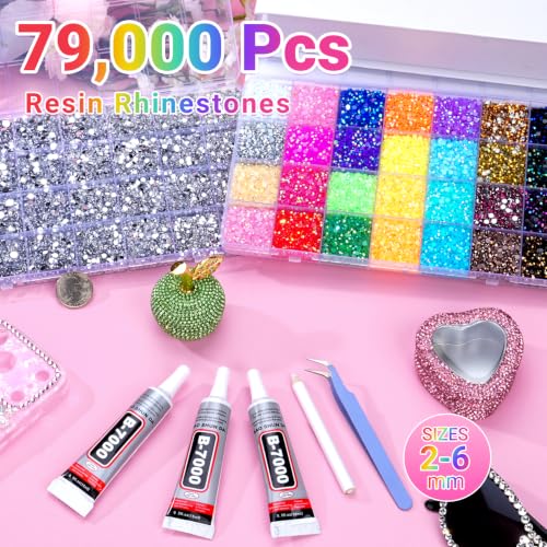 79000 Pcs Resin Flatback Rhinestones Kit with B7000 Glue