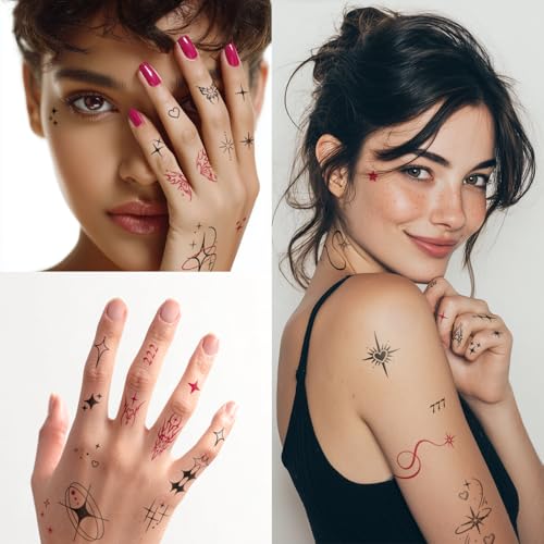 Tiny Y2K Temporary Tattoos | Realistic Waterproof Finger, Face, Hand Fake Tats | Festival, Bachelorette, Halloween, Birthday Favors, Accessories
