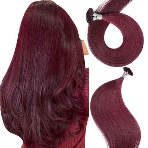 Hair U Tip Hair Extensions K Tip Human Hair Real Human Hair 100% Remy Hair #99J Burgundy 16inch 40G Ombre With Highlights Seamless U-Tip Real Human Hair Natural Look & Salon Quality