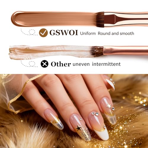 French Tip Nail Brush (F18) with Wooden Handle & Pouch – One-Stroke Smile Line Gel Polish Brush