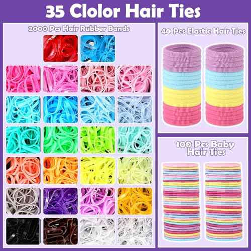 Hair Accessories for Girls, 2194 Pcs Colorful Elastic Hair Ties Set with Rubber Bands Butterfly Hair Clips Bobby Pins Hair Styling Tools Hair Tie Cutter Hair Stuff for Toddler, Baby, Kids