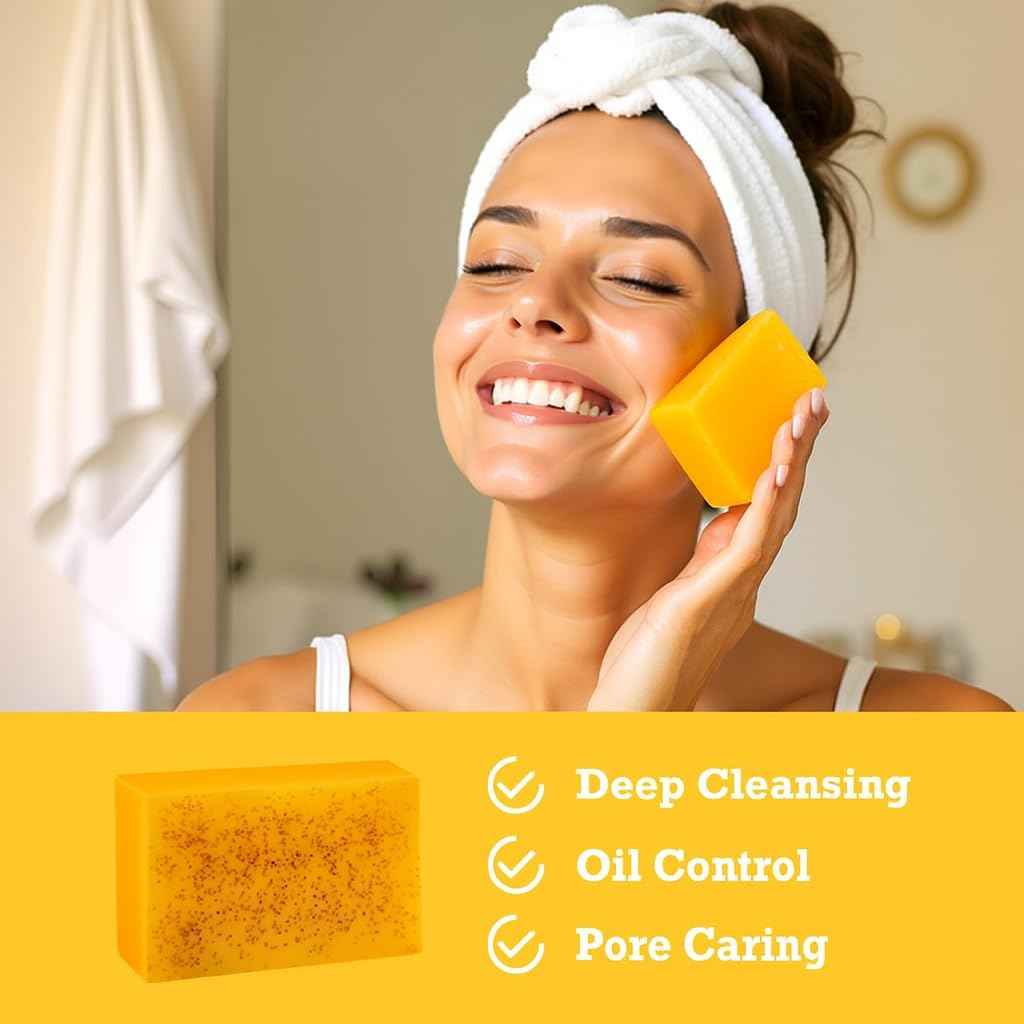 Turmeric Wash and Care 4-Piece Set – Facial Cleanser with Brush, Soap Bars , Soft Face Cleansing Pads and Turmeric Oil – Turmeric Face Wash Kit, Turmeric Skincare Set