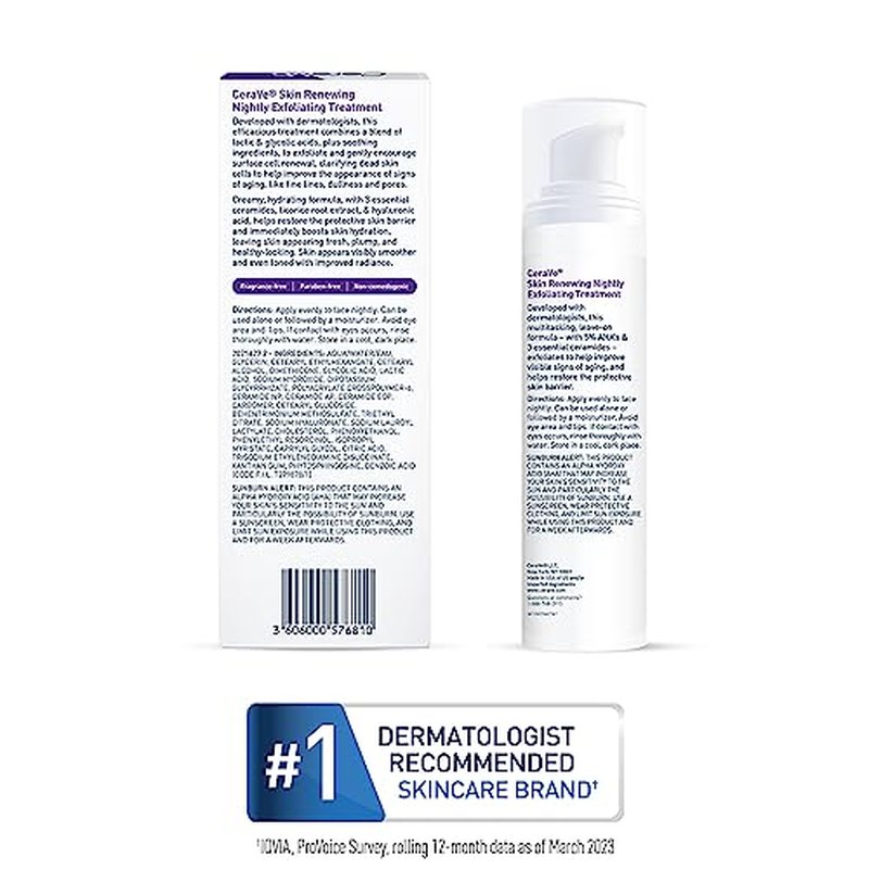 CeraVe Nightly Exfoliating Treatment Serum, 5% Glycolic & Lactic Acid, 1.7 oz