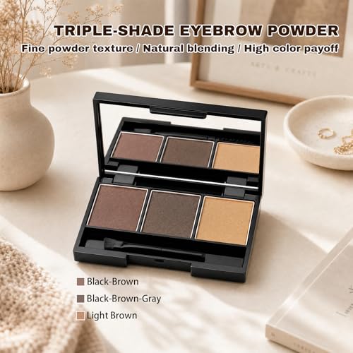 3-Color Waterproof Eyebrow Powder Palette with Mirror & Brush