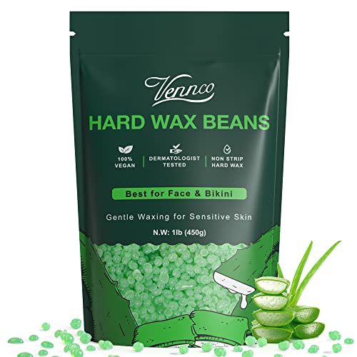 VENNCO Aloe Wax Beads 1lb for Sensitive Skin - Hard Wax For Coarse Hair Removal (Aloe Infused)