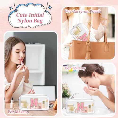 Personalized Chenille Letter Clear Makeup Bag with Zipper