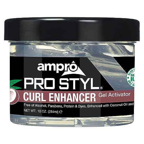 AmPro Pro Styl Curl Enhancer - Gel Activator with Coconut Oil to Moisturize and Define Coils and Waves - Helps Protect and Hydrate Hair Shaft - Tames and Adds Shine to Tresses - Regular - 10 oz