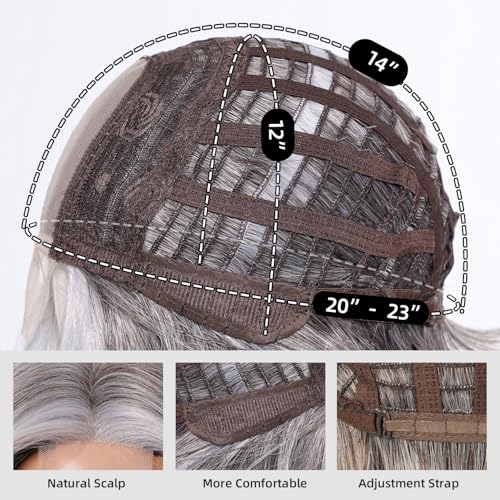 Grey Salt and Pepper Salted Wigs for Women Short Salt and Pepper Synthetic Bob Wig with Lace Front - 10 Inch Natural Hairline