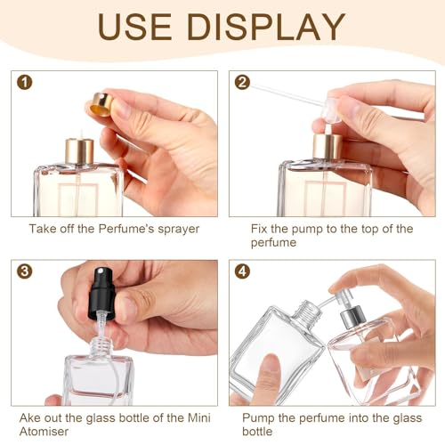 Domensi 30 Pcs 15 ml Glass Perfume Bottles Mini Glass Empty Spray Atomizer Bottles Bulk Refillable Perfume Dispenser Container with Pump Tool for Travel Cleaning Skin Care(Black, Gold, Silver)
