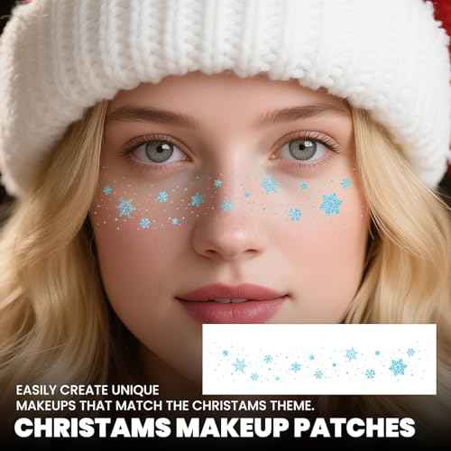 EMOME Christmas Decorations, Christmas Glitter Faux Freckles Face Tattoos with Red Green White Face Gems, Christmas Face Paint Makeup Kit for Women, Kids, Party Favors, Xmas Stocking Stuffers