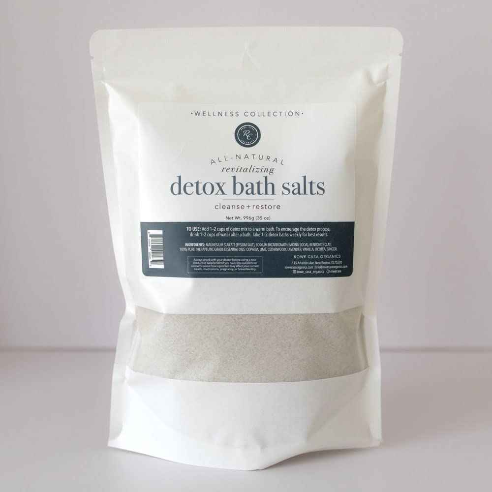 Rowe Casa Organics Detox Bath Salts with Health Boosting Magnesium and Bentonite Clay – Natural Bath Soak for Body Cleanse, Restore, and Relaxation, 35 Oz