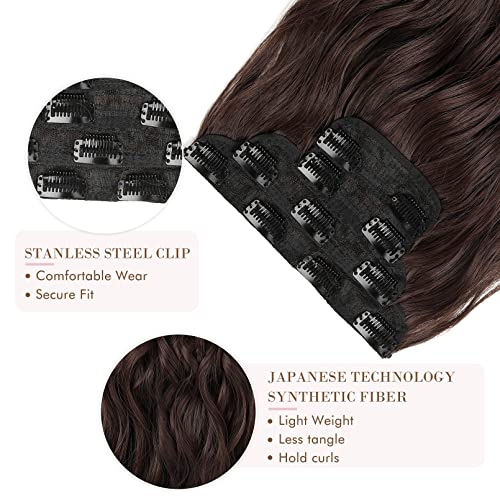 REECHO Hair Extensions, 4PCS Clip in Hair Extensions HE001 Natural Soft Synthetic Hairpieces for Women (20 Inch-200 Gram (Pack of 4), Dark Brown)