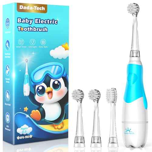 Toddler Electric Toothbrush Kids Age 1-2-3 Years Old, Baby Electric Toothbrush with LED Light 2 Minutes Timer 4 Vibrating Heads for Infants Toothbrush 6 to 12 Months and Up (Blue)