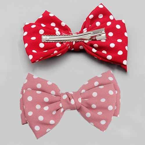 Polka Dot Bow Hair Clips - Handmade Duckbill Fabric Bow Hair Barrettes Clips French Spotted Bowknot Slides Hair Barrettes Accessories for Women Girls (Red-Polka Dot)