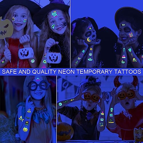 UV Glow Temporary Tattoos - 10 Sheets, 95+ Halloween Designs