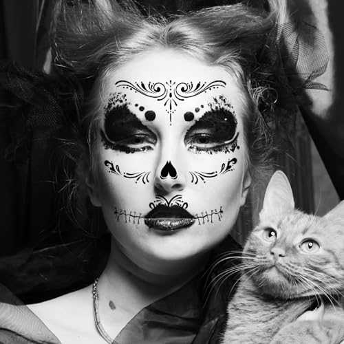 8 Sheets Sugar Skull Temporary Face Tattoos - Day of the Dead