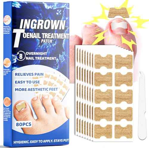Ingrown Toenail Treatment, 80 Pcs Glue-Free Breathable Corrector Patches, Professional Ingrown Toenail Tools, Not Prone to Falling Off, with File (2 Fl Oz (Pack of 1))
