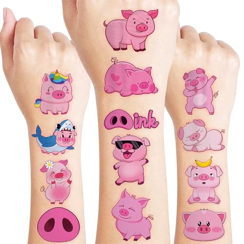 96 PCS Pre-Cut Pig Temporary Tattoos for Kids