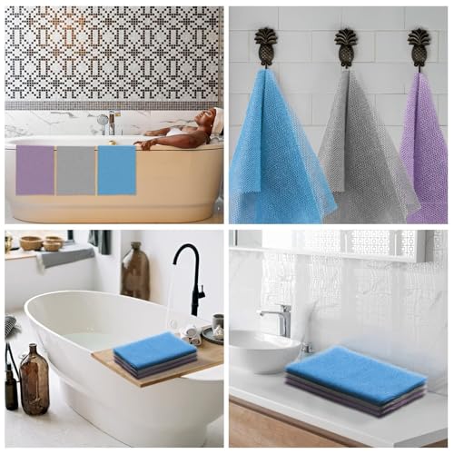 African Exfoliating Net Bath Sponge 3 Pcs - UJFQBH, Color Variants Purple Gray Blue, 30in x 80in