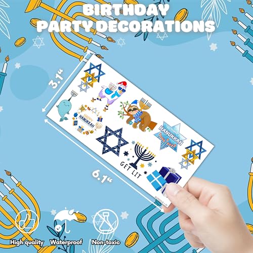 Cute Hanukkah Temporary Tattoos 10 Sheets 100 PCS Kwanzaa Party Decorations Favors Supplies Hanukkah Theme Birthday Stickers Halloween Gifts for Boys Girls Kids Class School Prizes Carnival Christmas