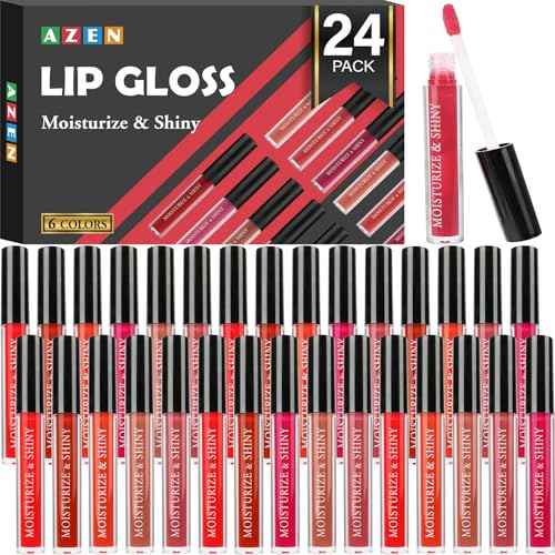 AZEN 24 Pack Lip Gloss Bulk Set, Shimmery Lip Gloss for Women and Girls With Rich Varied Colors