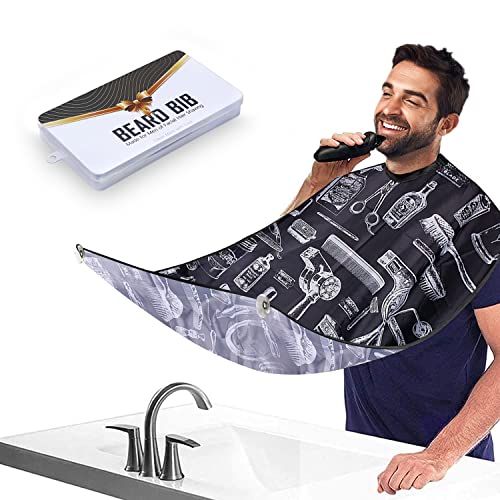 Beard Bib Beard Apron, Beard Trimming Catcher Bib for Men Shaving and Hair Clippings, Waterproof Non-Stick Hair Catcher Grooming Cloth with 2 Suction Cups