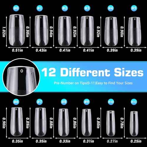 240pc Square Gel Nail Tips Medium Fake Nails for Press on Nails Clear Acrylic Nails Tips, 12 Size Full Cover Nail tips Square Soft Gel Nail Tips False Nails Extension Artificial Fingernails