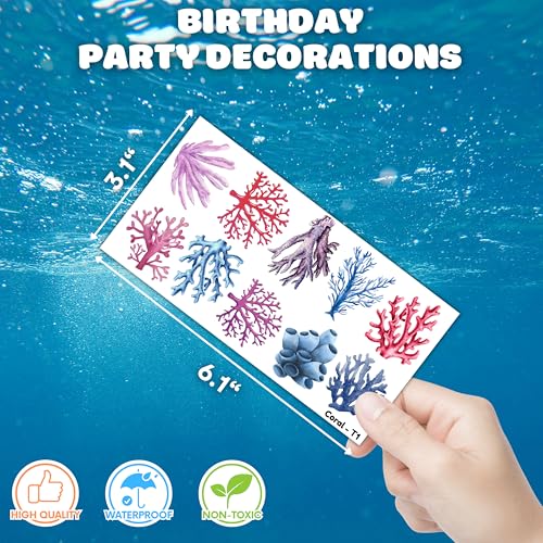 100 PCS Coral Ocean Temporary Tattoos for Kids - Waterproof