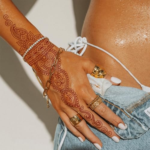 CHARLENT 12 Sheets Henna Tattoos for Women - Waterproof Temporary Body Art