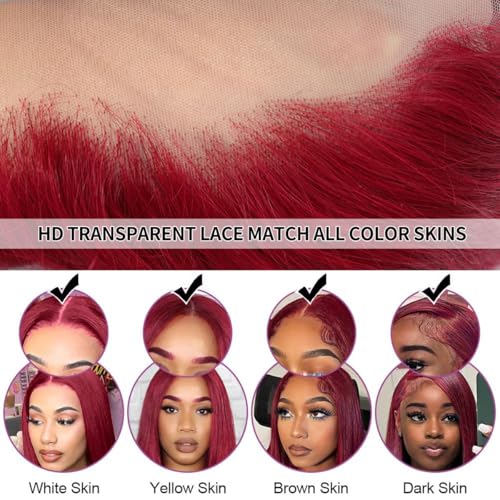 DJFG Burgundy 200% Density Human Hair Lace Front Wig - 20 Inch