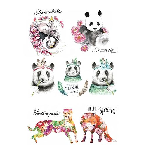 Watercolor Animal Temporary Tattoos - 3 Sheets Panda Elephant Fox