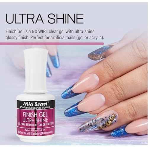 Mia Secret Finish gel top coat for gel or acrylic nails (3-PIECE PACK) - No wipe clear nail polish - High gloss top coat for artificial nails (3-Piece Pack)