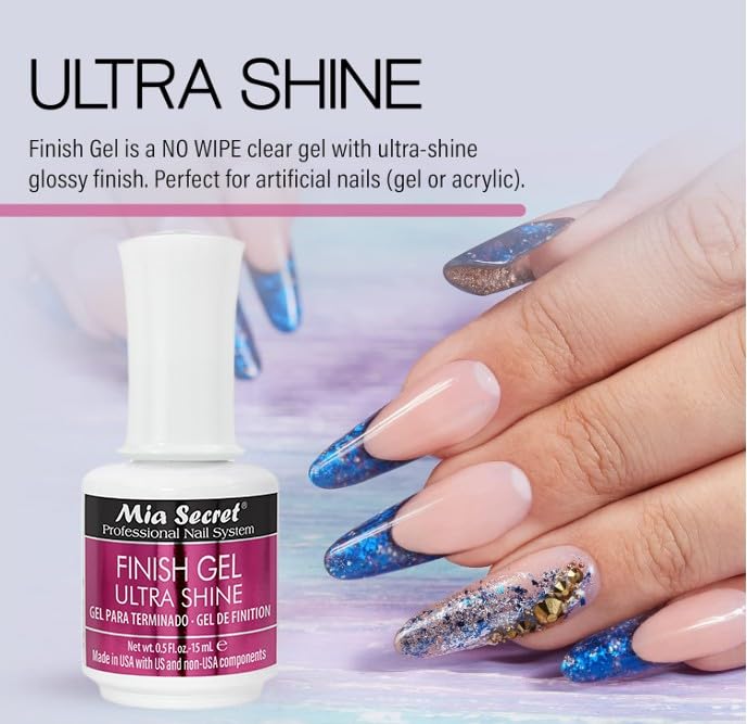 Mia Secret UV Finish No Wipe Gel Top Coat - High Gloss Clear Polish (15ml)