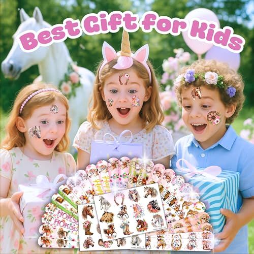 48-Piece Floral Horse Party Set - Tattoos & Slap Bracelets
