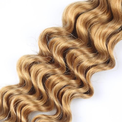 #27 Honey Blonde Human Hair Extensions - Deep Wave Braids, 3 Bundles