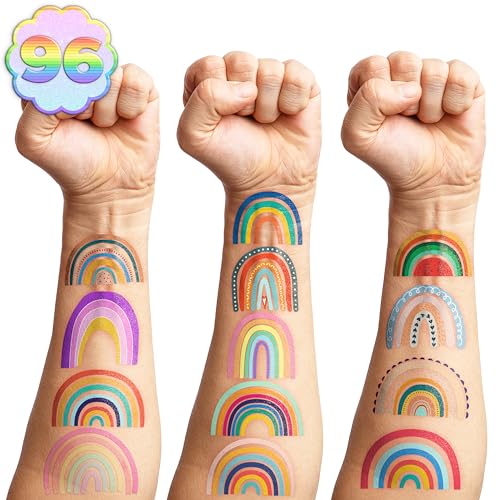 120 Pastel Rainbow Temporary Tattoos for Kids | Party Favors