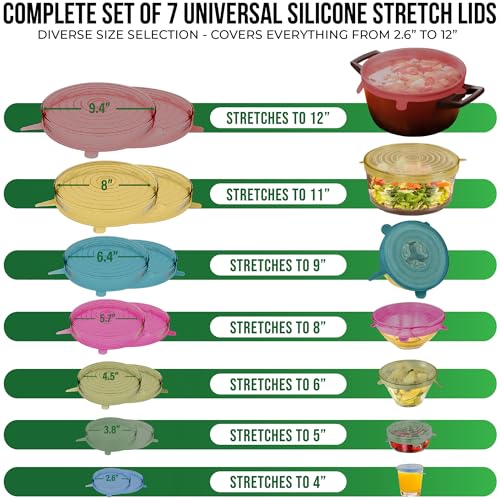 Reusable Silicone Stretch Lids 7-Pack – Universal Food-Grade Covers for Bowls, Cups, Jars (Multicolor)