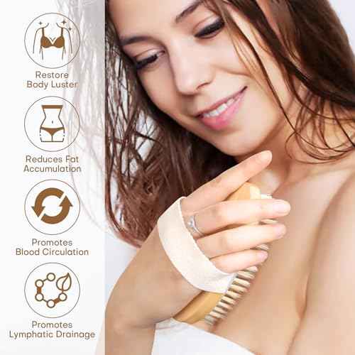2 Pack Dry Brushing Body Brush, Natural Bristle Exfoliating Brush with Massage Nodes, for Lymphatic Drainage and Improving Skin Health and Reduces Acne