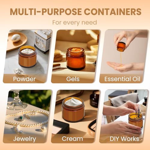 Amber Glass Cosmetic Jars 2oz - 24 Pack with Lids