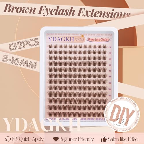 YDAGKH Brown Lash Clusters Natural Eyelash Extensions - Version 01 8-16mm Wispy D Curl