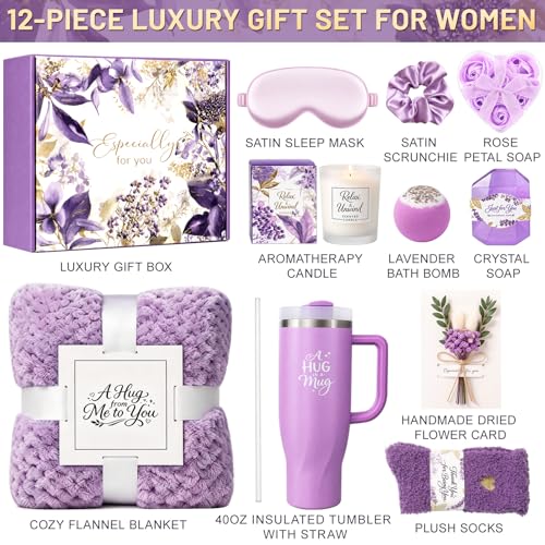 12-Piece Spa Gift Basket for Women with 40oz Tumbler & Blanket