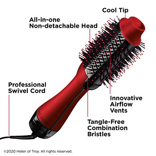 REVLON One-Step Volumizer Original 1.0 Hair Dryer and Hot Air Brush, Red