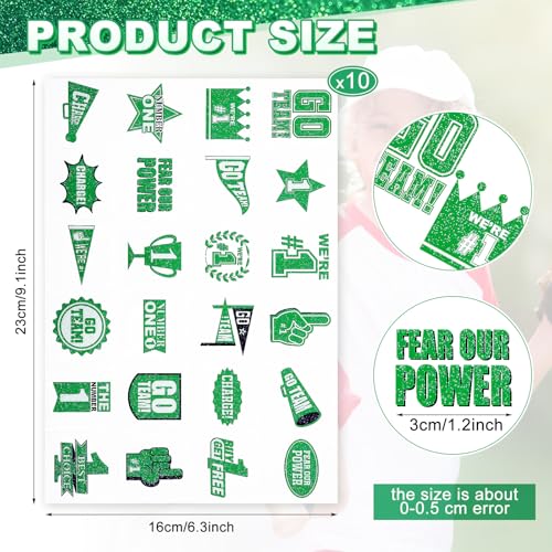 240 Pcs Green Glitter Team Spirit Temporary Tattoos
