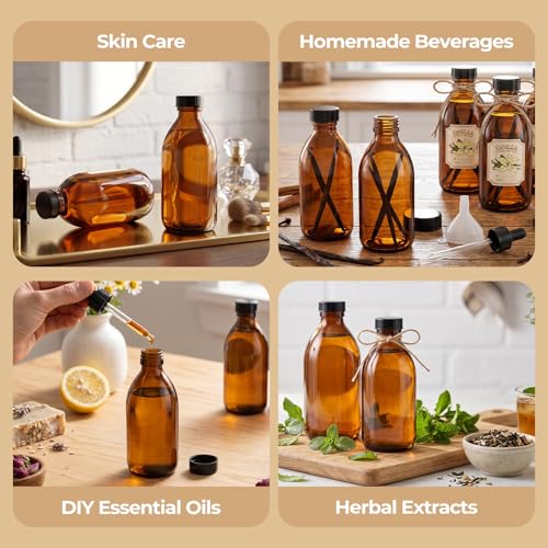 48-Pack 8oz Amber Glass Bottles with Caps & Labels for Extracts