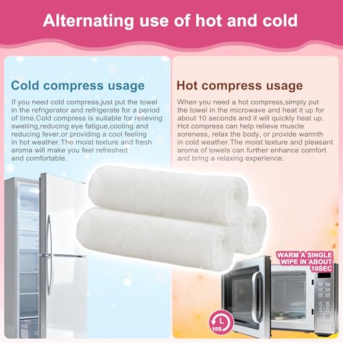 Moist Cotton Towel Bulk Moist Towelettes Individually Wrapped 8.7" x 8.7",White Towel Services,Refreshment Pre Moistened Towels Peach,Rose and Coconut for Sport Party Spa(Pack of 60)